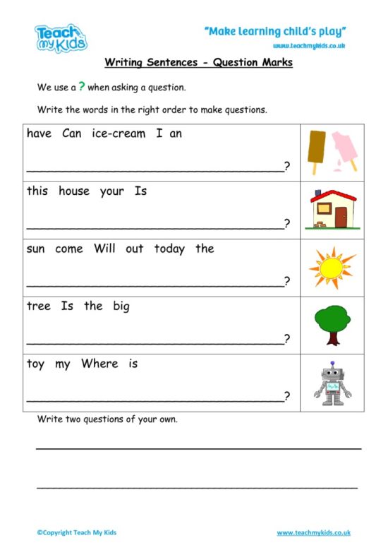 Worksheets for kids - writing-sentences-question-marks